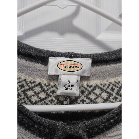 Vintage Talbots Fair Isle Cardigan Sweater Gray Size S Lambs Wool Angora Rabbit - Picture 2 of 9